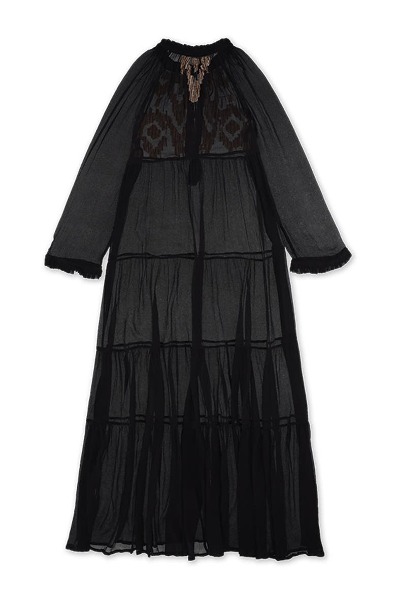 Arsia Embroidered Silk Chiffon Kaftan Dress, Alternate, color, BLACK