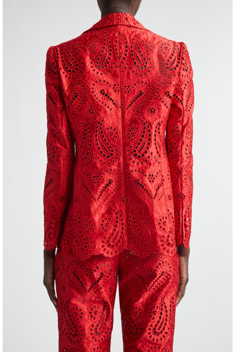 Paisley Eyelet Duchess Satin Blazer, Alternate, color, RED