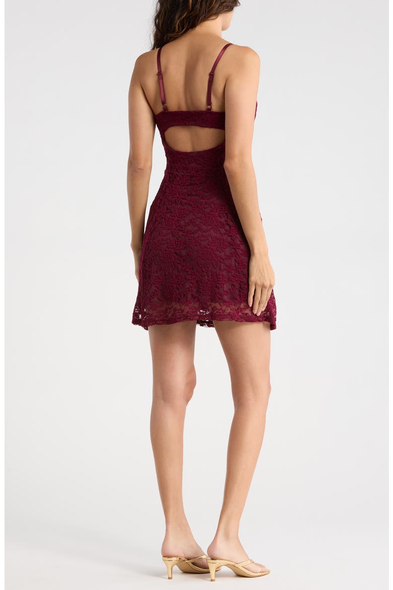 Lace Fit & Flare Dress, Alternate, color, BURGUNDY