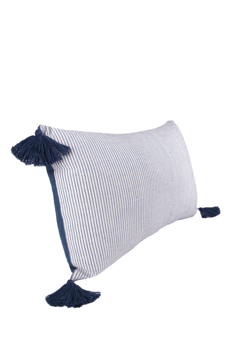 Bree Vertical Stripe Tasseled Cotton Accent Pillow, Alternate, color, Blue