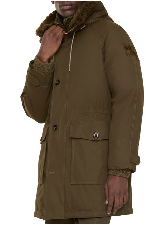 Shearling Trim Gabardine Parka