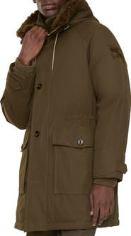 Burberry Shearling Trim Gabardine Parka