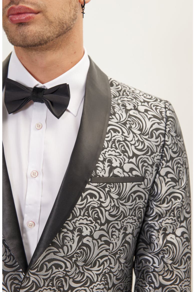 Metallic Paisley Pattern Tuxedo Jacket, Alternate, color, BLACK