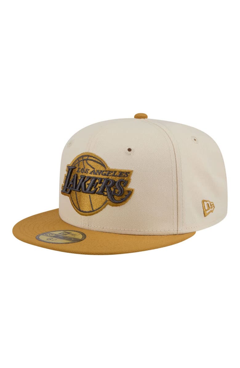 New Era Men's New Era Cream/Tan Los Angeles Lakers Two-Tone Color Pack 59FIFTY Fitted Hat, Main, color, Cream