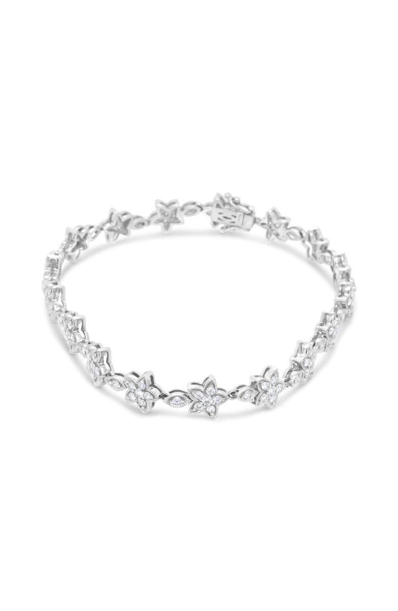 Haus of Brilliance 14K Gold 1 1/5 Cttw Round Diamond Floral Star-Shaped Link Bracelet, Alternate, color, White