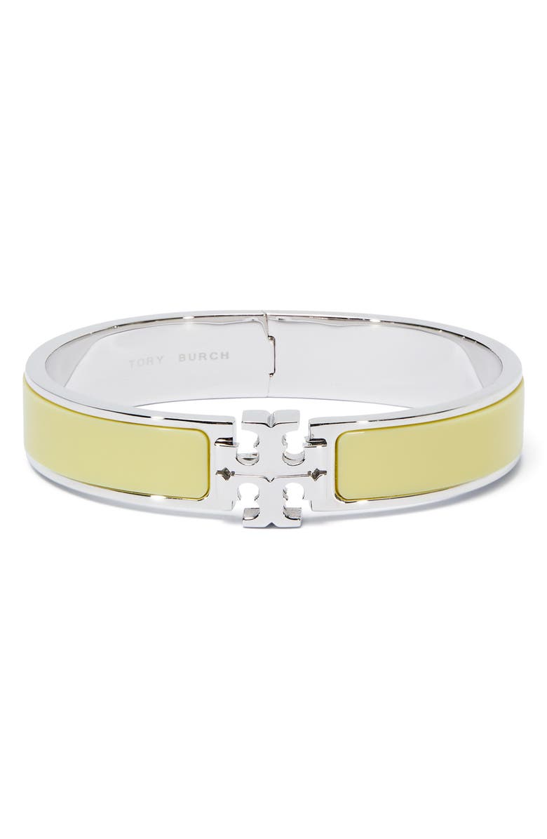 Tory Burch Icon Enamel Bracelet, Main, color, Tory Silver / Lemon Zest