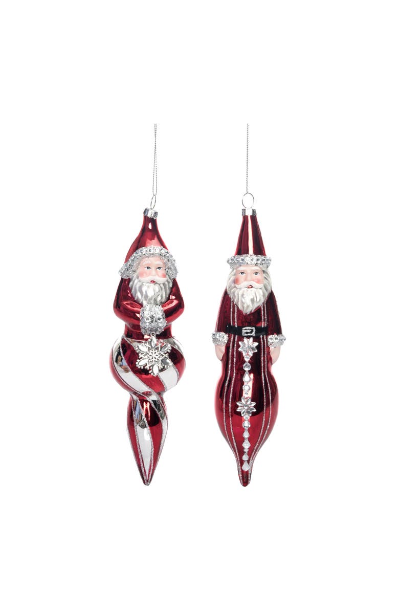 Transpac Glass Tall Decorative Red Santa Ornament Set of Two Christmas, Main, color, 