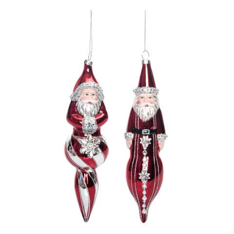 Glass Tall Decorative Red Santa Ornament Set of Two Christmas