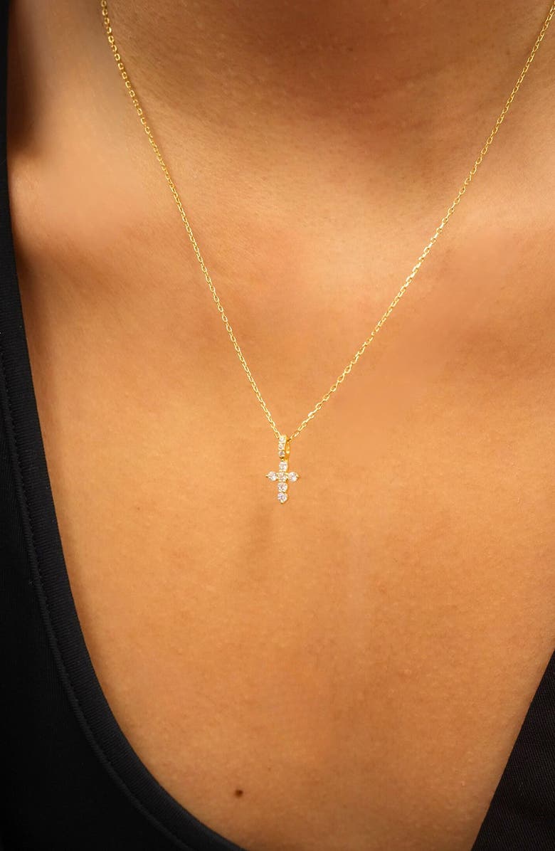 Argento Vivo Sterling Silver Cubic Zirconia Cross Pendant Necklace, Alternate, color, Gold