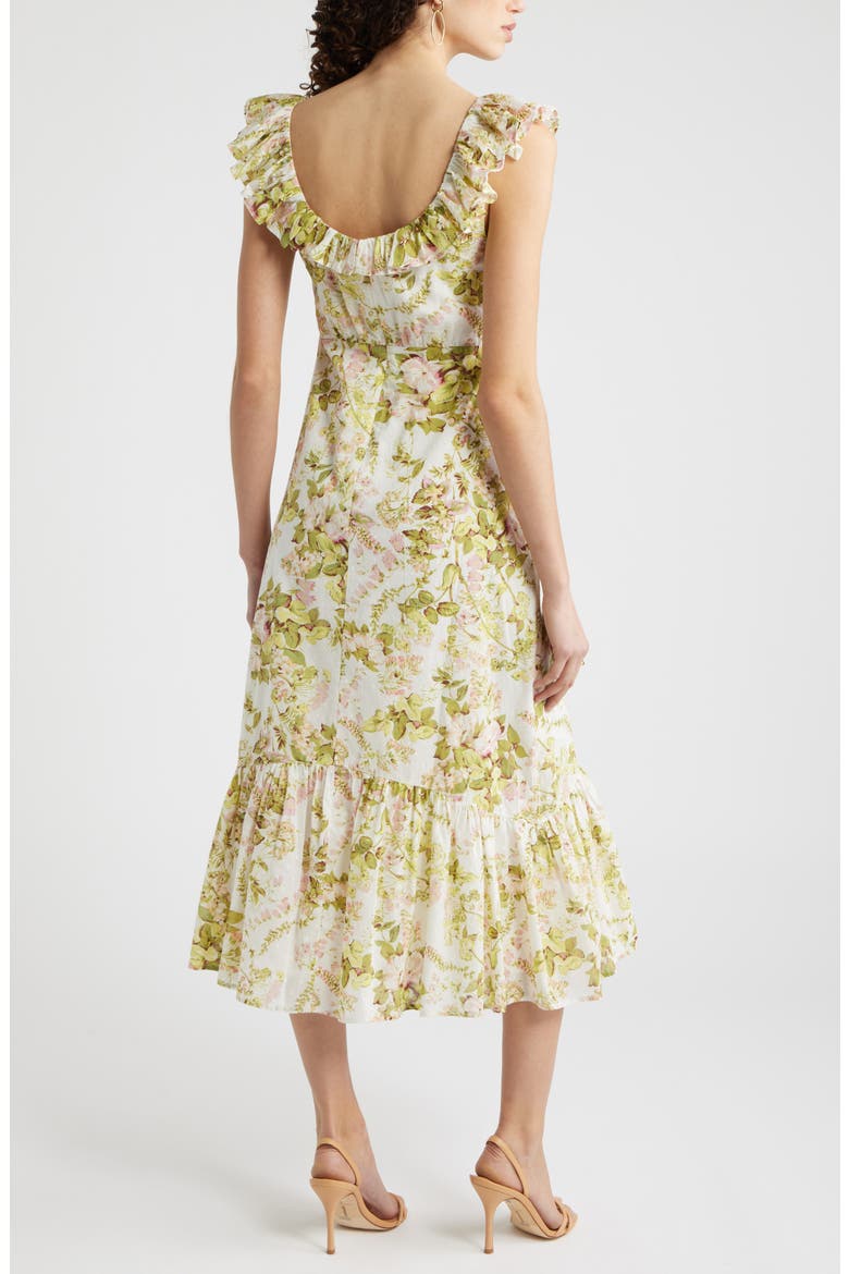 Ruffle Sleeve Tiered Midi Dress, Alternate, color, IVORY- AMANDA FLORAL