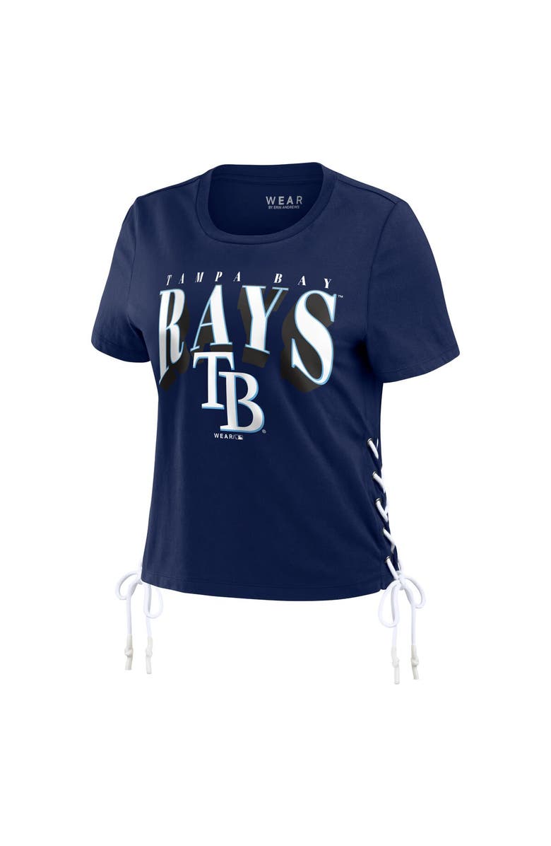 WEAR by Erin Andrews Women's WEAR by Erin Andrews Navy Tampa Bay Rays Side Lace-Up Cropped T-Shirt, Alternate, color, Navy