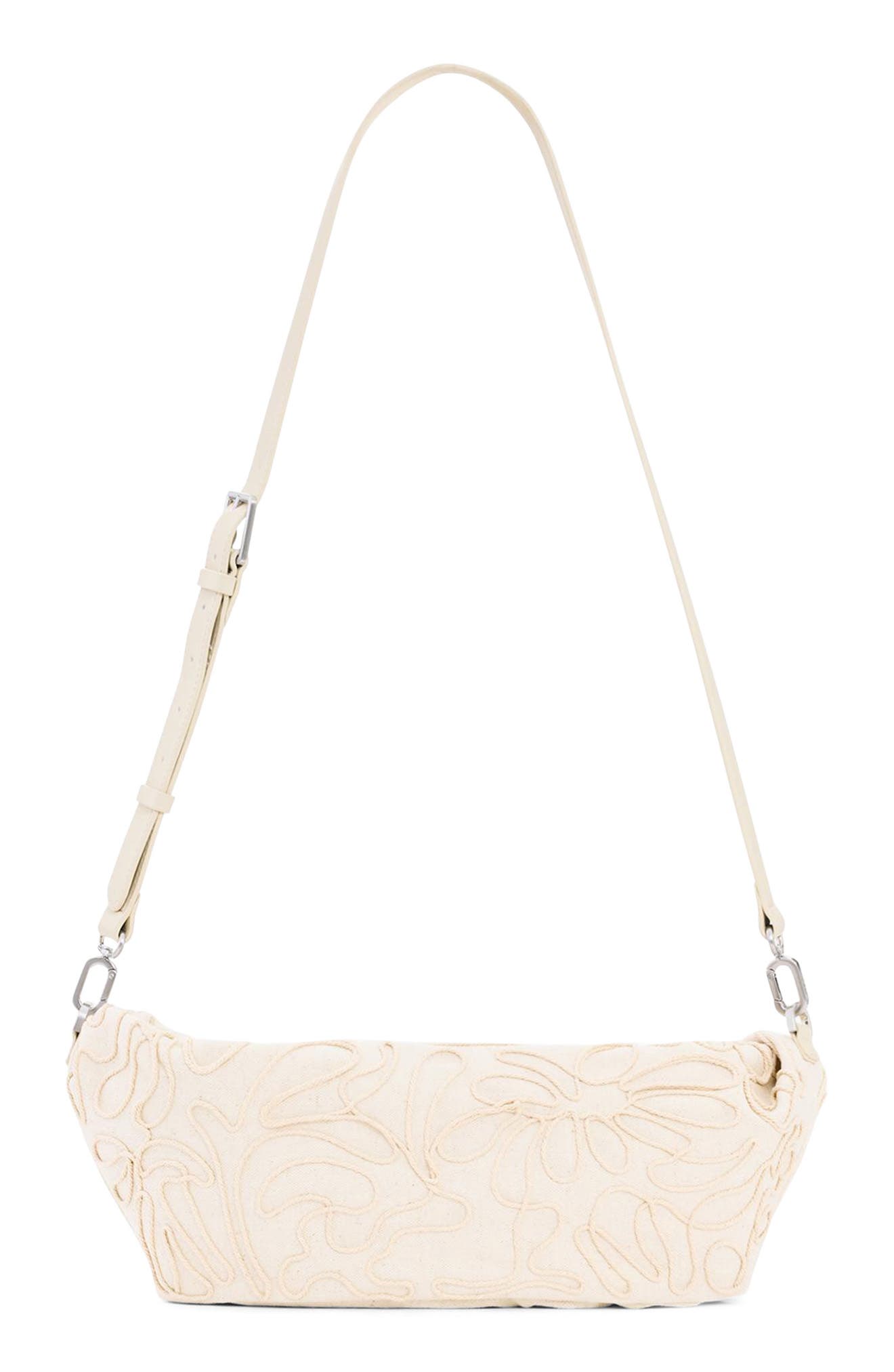 Desigual Raffia & Canvas Shoulder Bag, Main, color, White