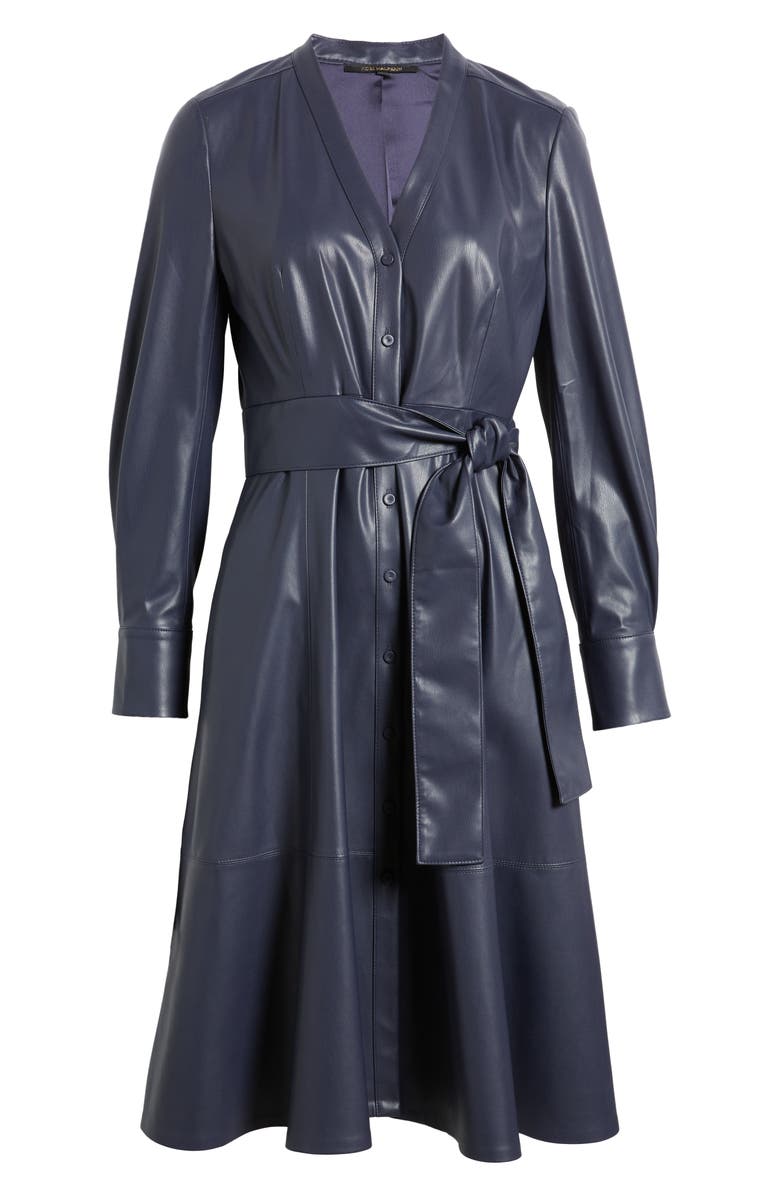 KOBI HALPERIN Fontana Belted Faux Leather Button Front Dress, Alternate, color, 