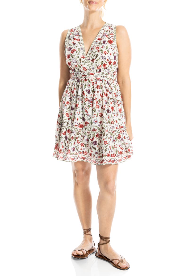 Floral V-Neck Empire Waist Minidress, Main, color, CREAM/ RED VELVET VINE