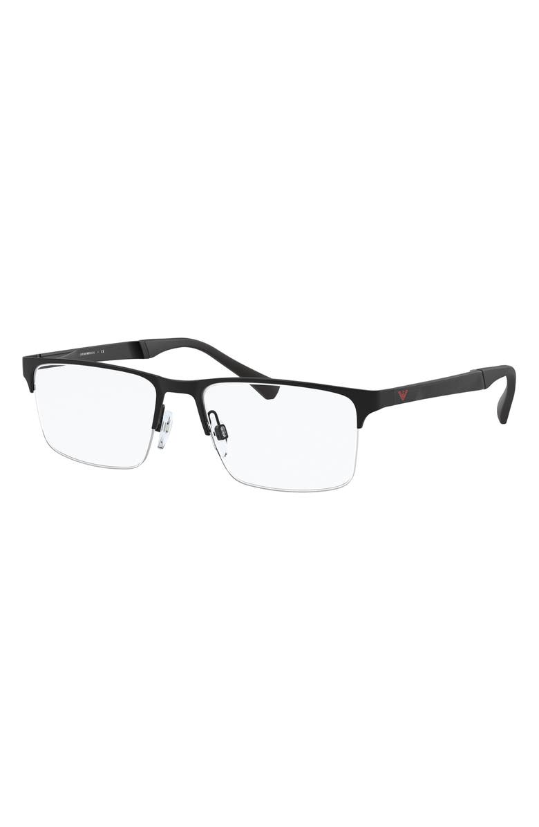 Emporio Armani 55mm Rectangle Optical Glasses, Alternate, color, Rubber Black / Demo Lens