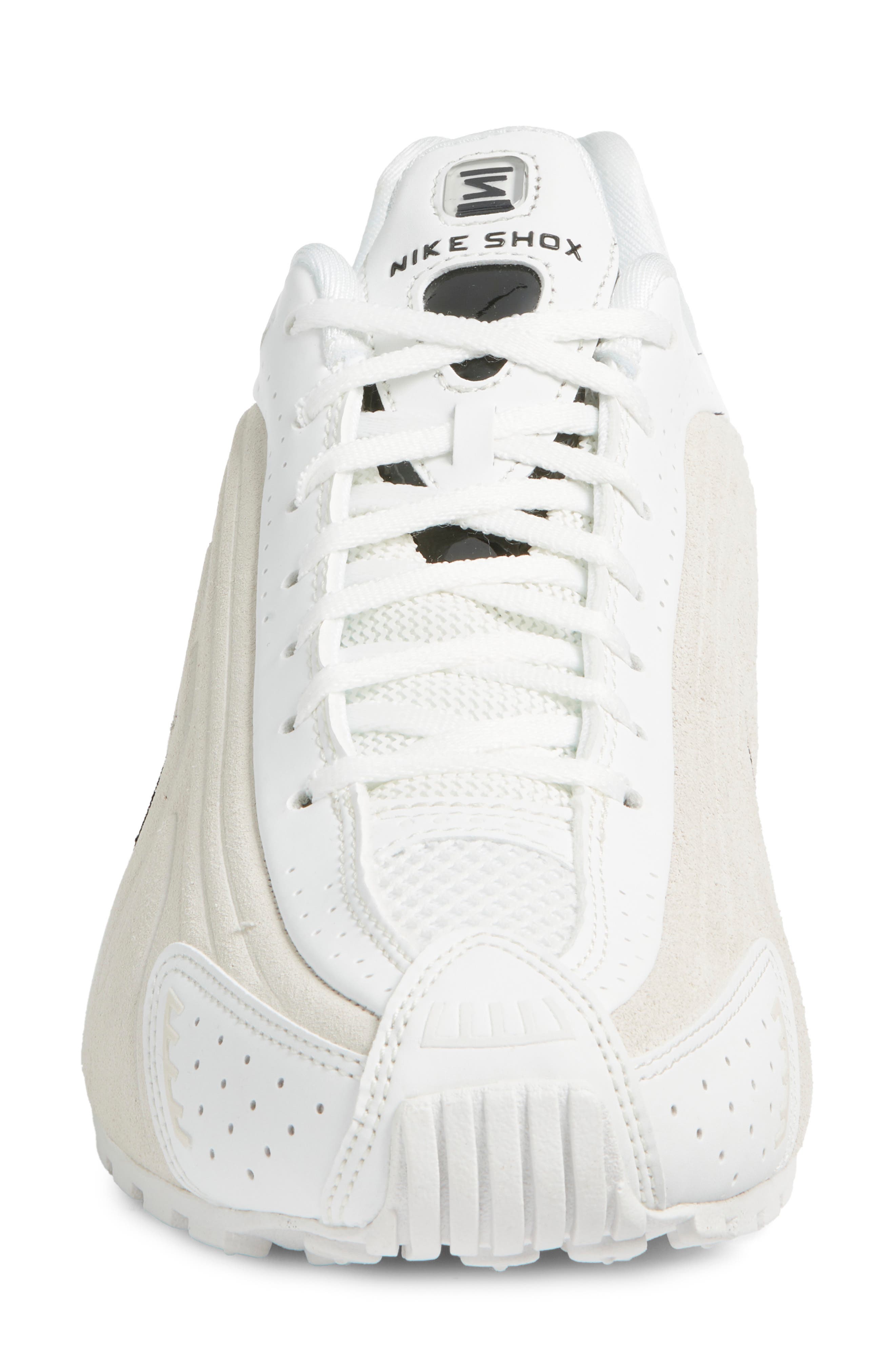 Nike Shox R4 Sneaker, Alternate, color, Summit White/ Black/ Brown