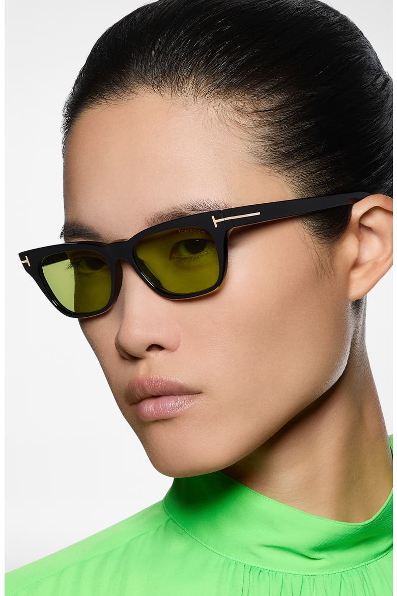 Penn 53mm Rectangular Sunglasses, Alternate, color, BLACK / BRIGHT GREEN LENS