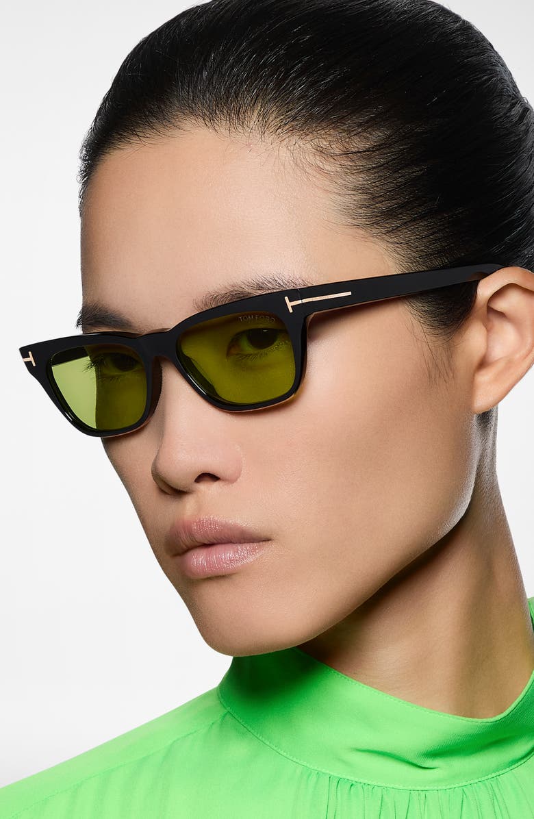 TOM FORD Penn 53mm Rectangular Sunglasses, Alternate, color, Black / Bright Green Lens