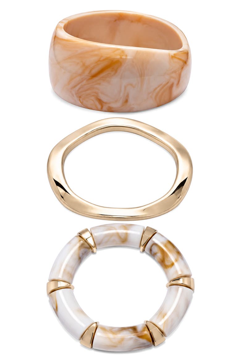 Set of 3 Molten Cream Bracelets, Main, color, GOLD