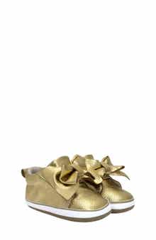 Kids' Aria Metallic Bow Leather Crib Shoe