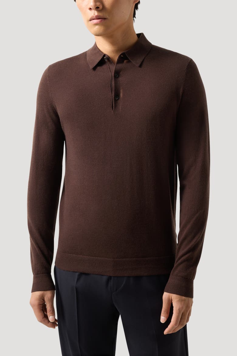 Knitted Polo Long-Sleeved Top Jake, Alternate, color, Dark brown