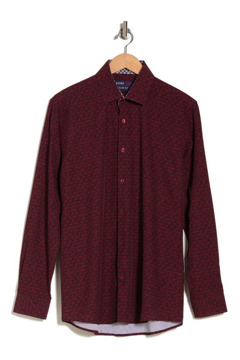 Slim Fit Wrinkle Resistant Performance Stretch Button-Up Shirt, Alternate, color, BURGUNDY