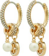 Tory Burch Icon Pavé Hoop Charm Earrings