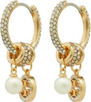 Tory Burch Icon Pavé Hoop Charm Earrings