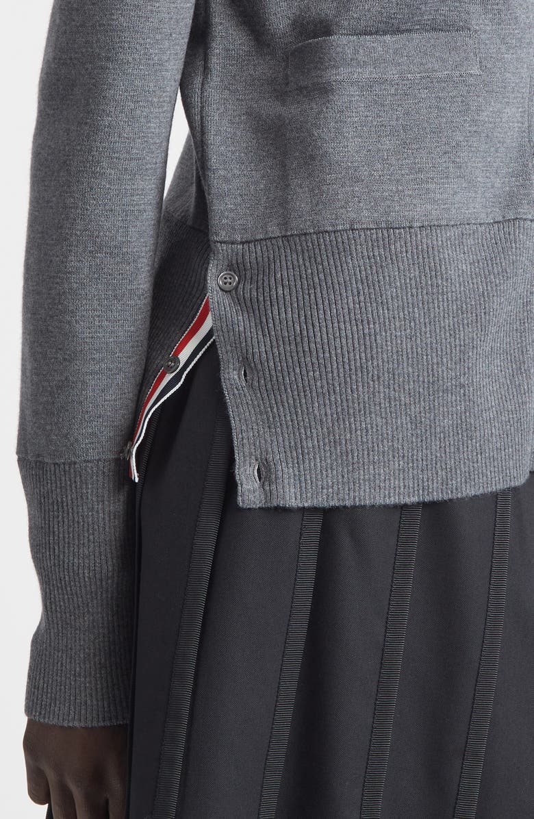 Thom Browne 4-Bar Merino Wool Cardigan, Alternate, color, Med Grey