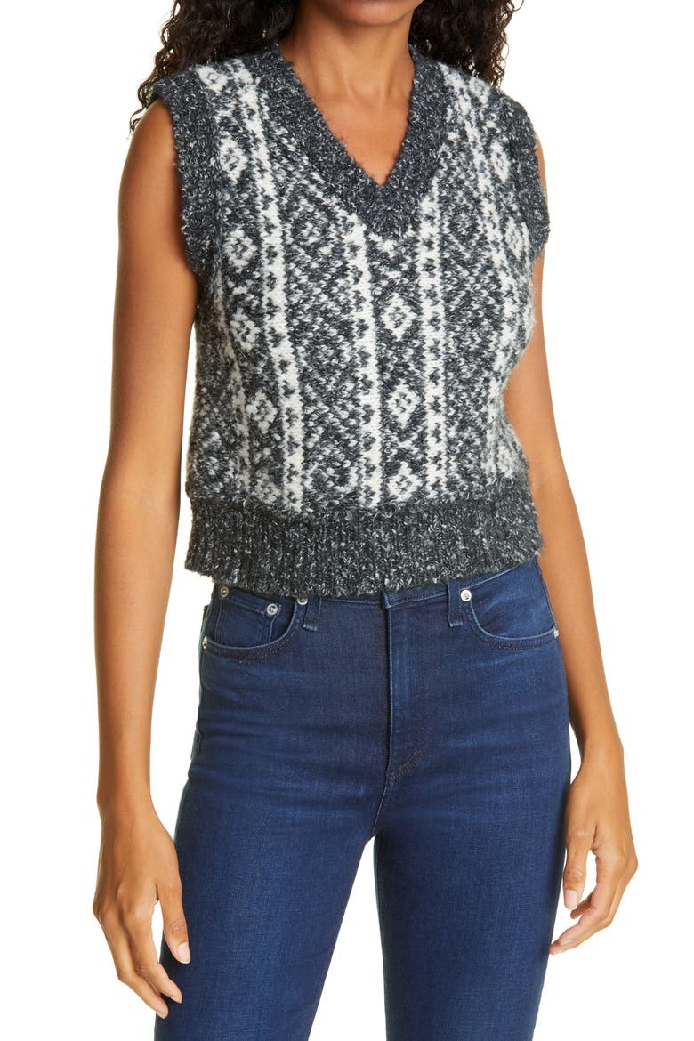 Maisie Alpaca & Cotton Blend Sweater Vest, Main, color, BLACK/ WHITE