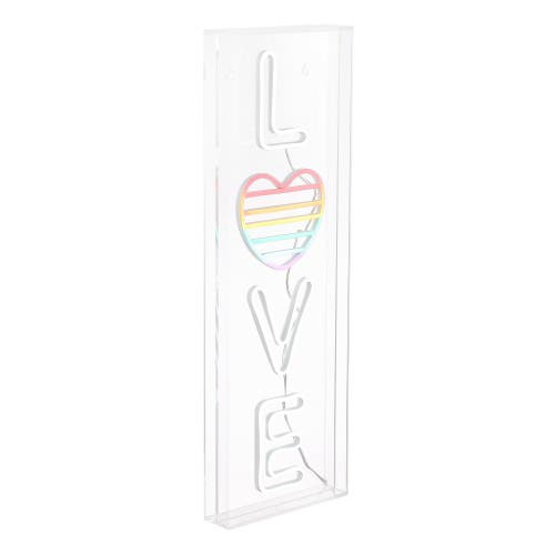 Jonathan Y Love 8" X 24" Contemporary Glam Acrylic Box Usb Operated Led Neon Light, White/rainbow In White/rainbow