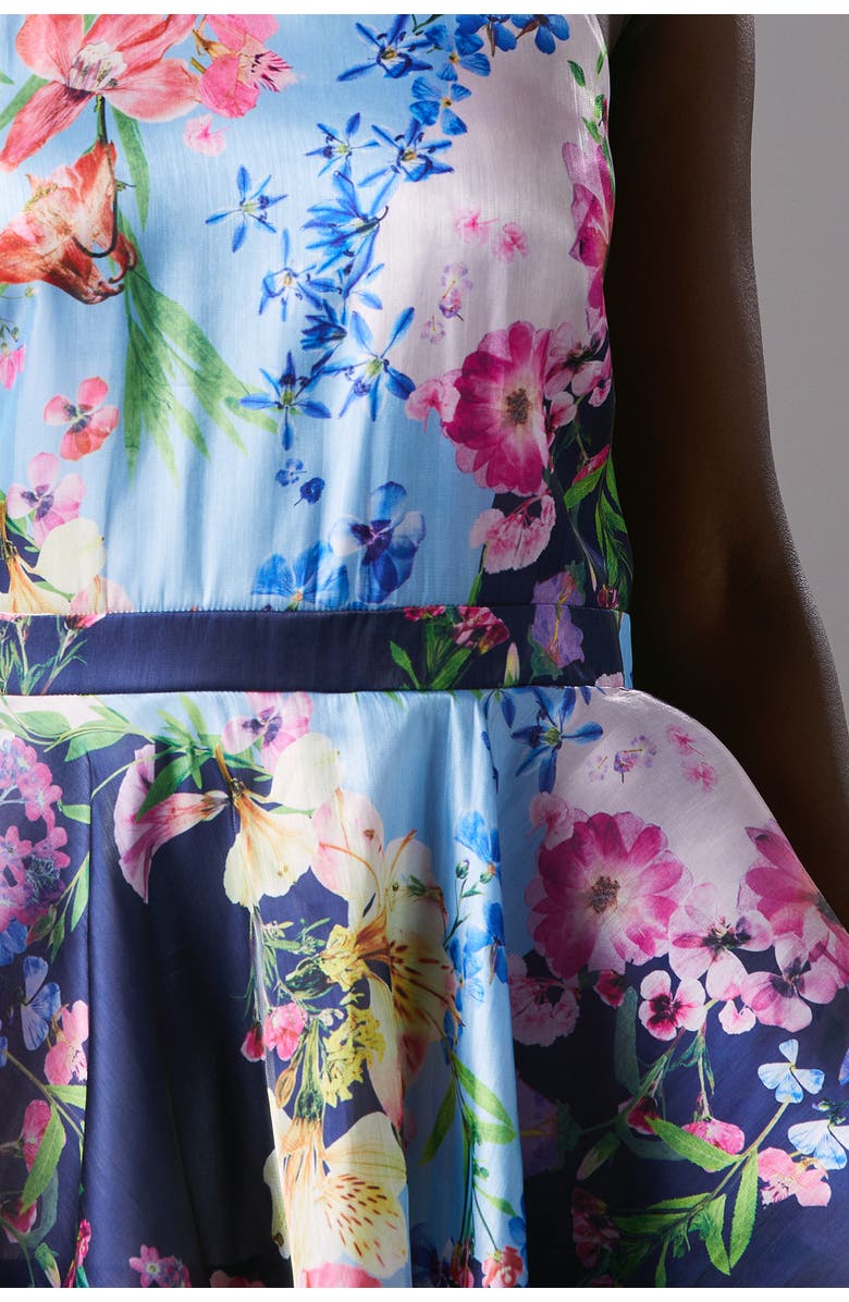 Coast Cross Neck Printed Frill Skirt Dress, Alternate, color, Navy