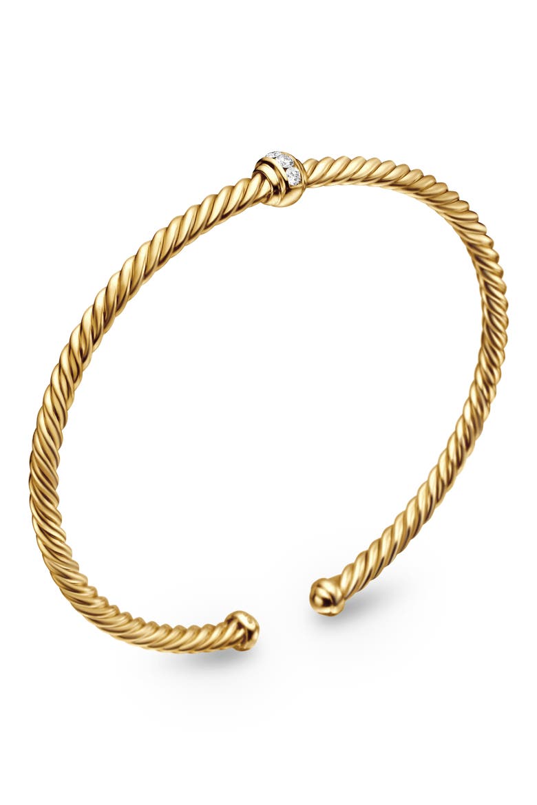 Classic Cablespira® Station Bracelet in 18K Yellow Gold with Diamonds, 3mm, Alternate, color, 18K YELLOW GOLD