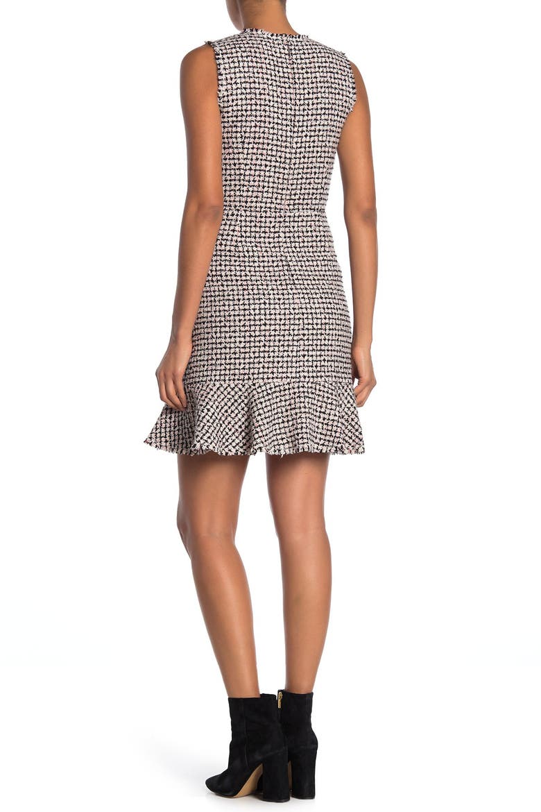 Houndstooth Tweed Ruffle Hem Dress, Alternate, color, BLACK/ PINK COMBO