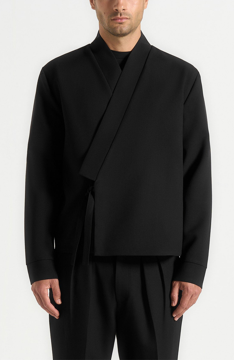 Manière De Voir Robin Textured Kimono Wrap Jacket, Alternate, color, Black