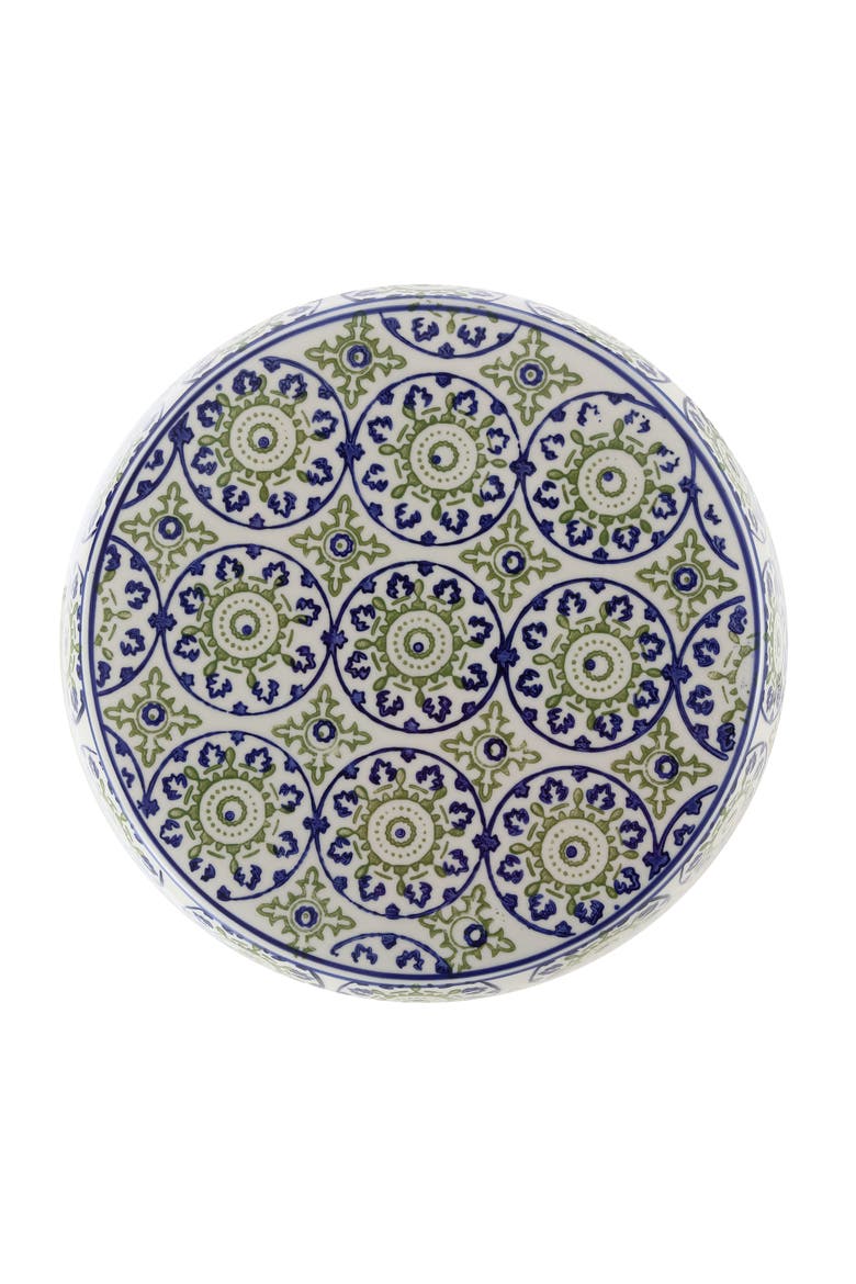 Lula Traditional Floral Chinoiserie Ceramic Drum Garden Stool, Pierced Indoor/Outdoor Patio Seat & Side Table, Alternate, color, Blue/Green