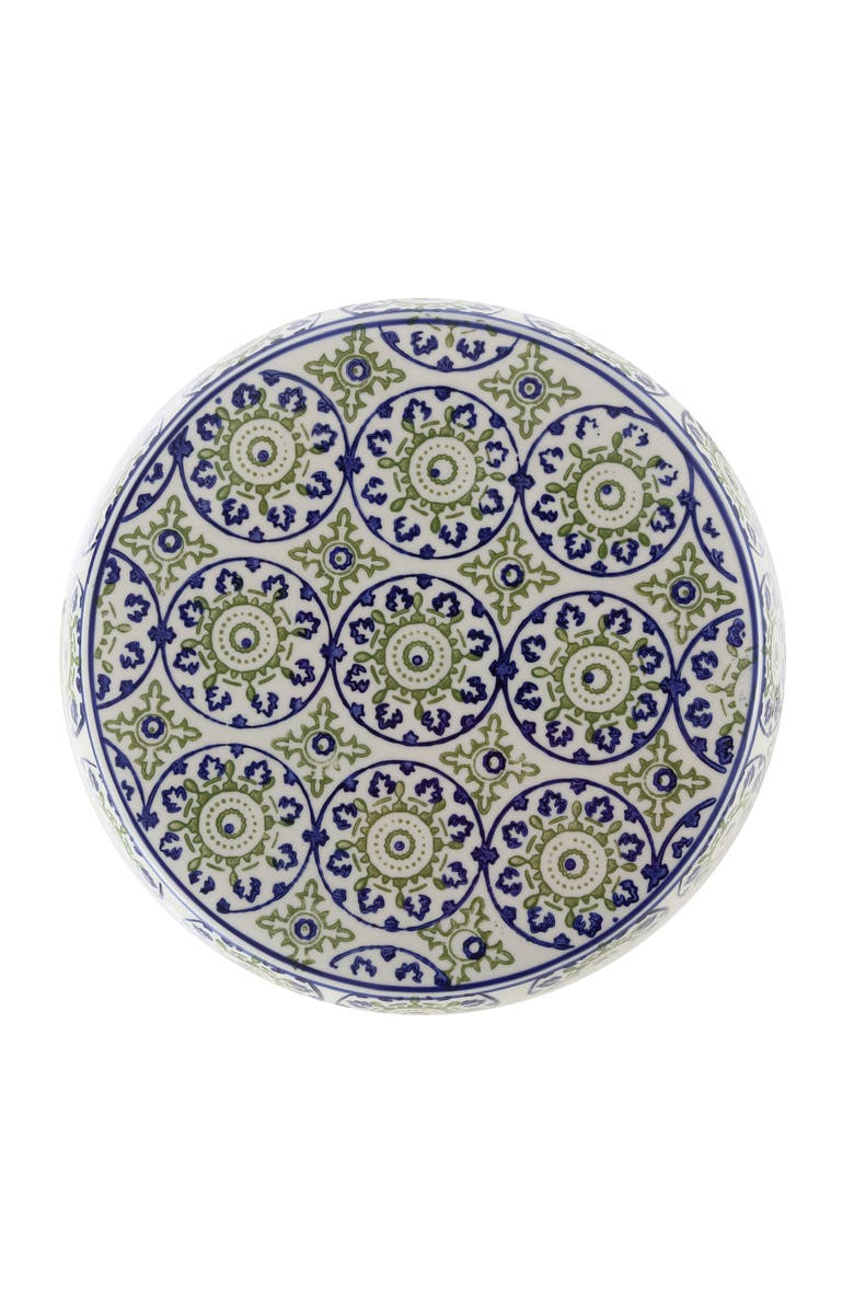 JONATHAN Y Lula Traditional Floral Chinoiserie Ceramic Drum Garden Stool, Pierced Indoor/Outdoor Patio Seat Side Table, Alternate, color, Blue/Green
