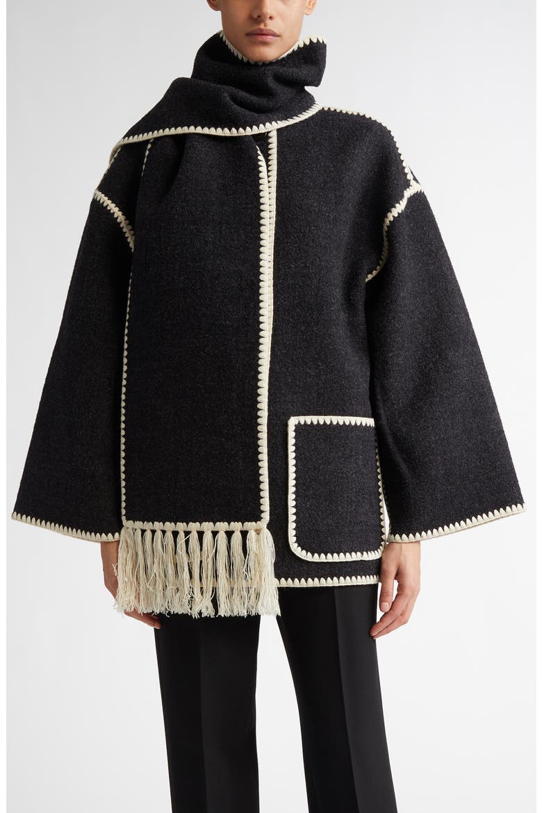 Chain Stitch Wool Blend Scarf Jacket, Main, color, DARK GREY MELANGE 083