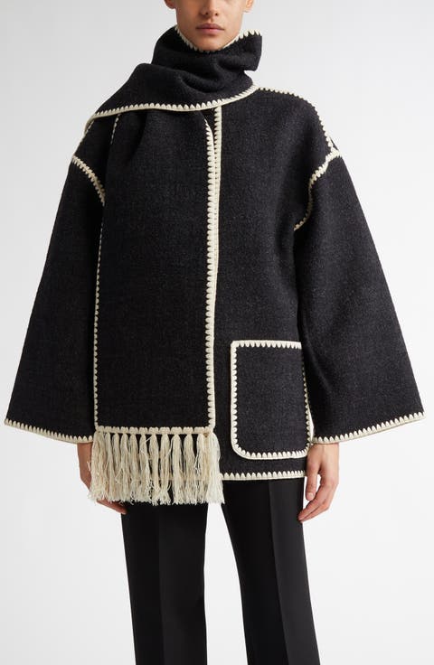 Chain Stitch Wool Blend Scarf Jacket