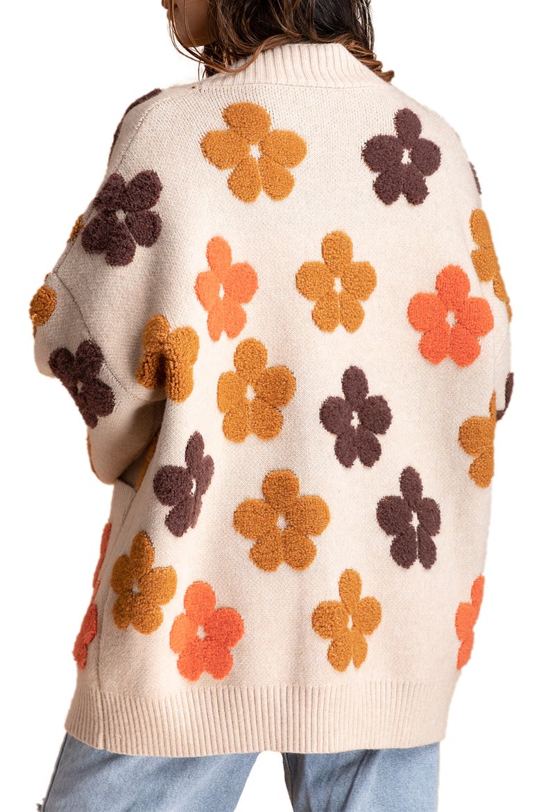 Floral Print Button Front Cardigan, Alternate, color, BEIGE