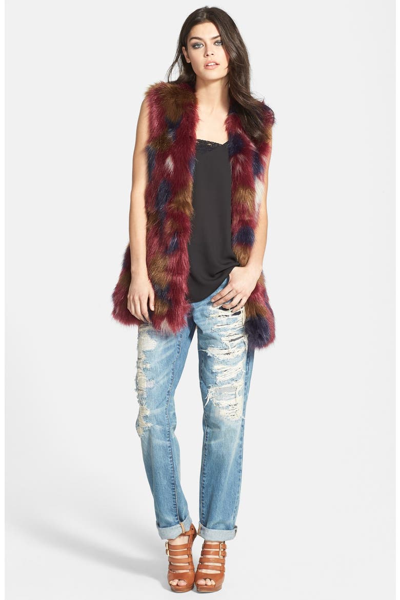 Faux Fur Long Vest, Alternate, color, MULTI