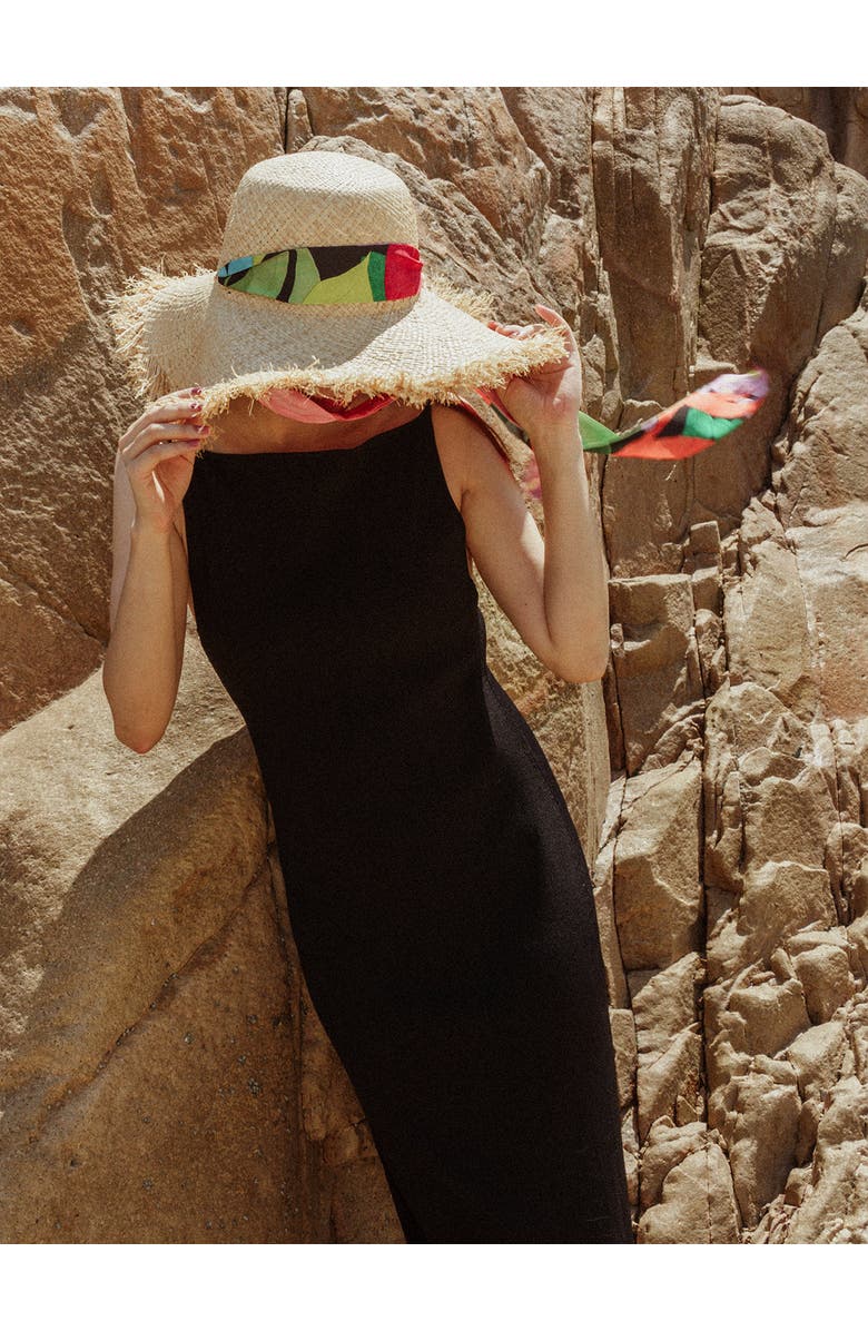 Lost Pattern "Cartagena" Straw Hat with Ribbon Tie, Alternate, color, Black And Orange