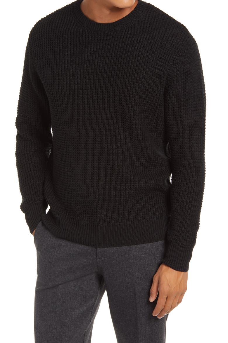 Liverpool Shaker Stitch Crewneck Sweater, Main, color, BLACK