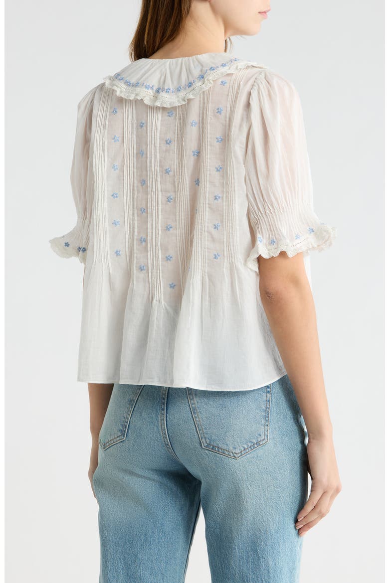 Hettie Embroidered Ruffle Organic Cotton Top, Alternate, color, SALT/ BLUE
