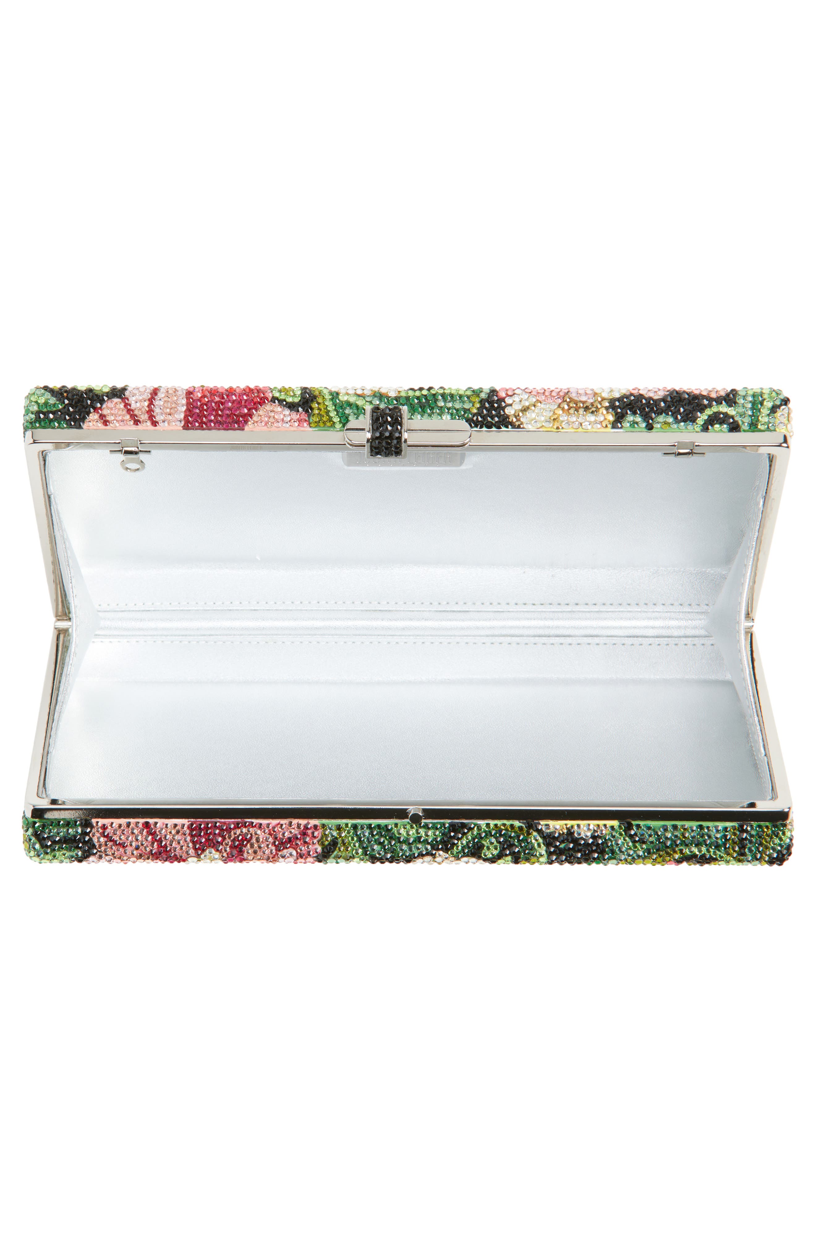 JUDITH LEIBER COUTURE Sleek Crystal Embellished Rectangle Clutch, Alternate, color, Silver Emerald Multi