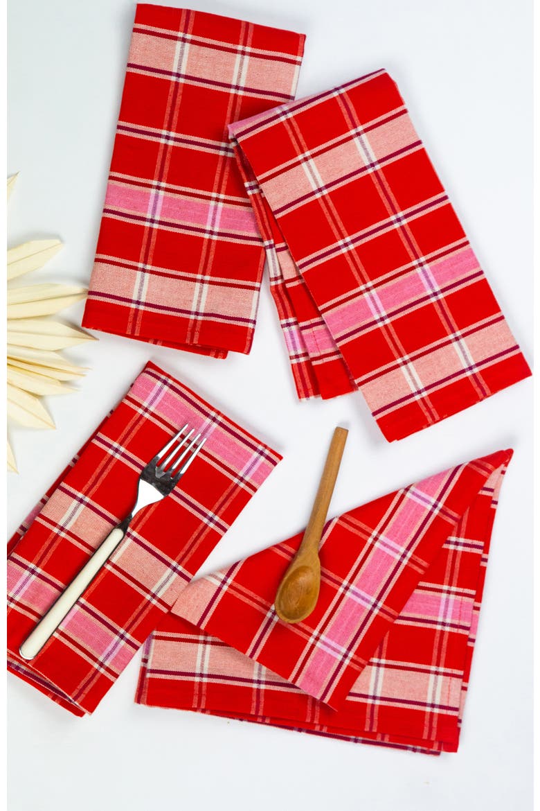 Handwoven Holly Cotton Napkin Set of 4, Main, color, Red Plaid