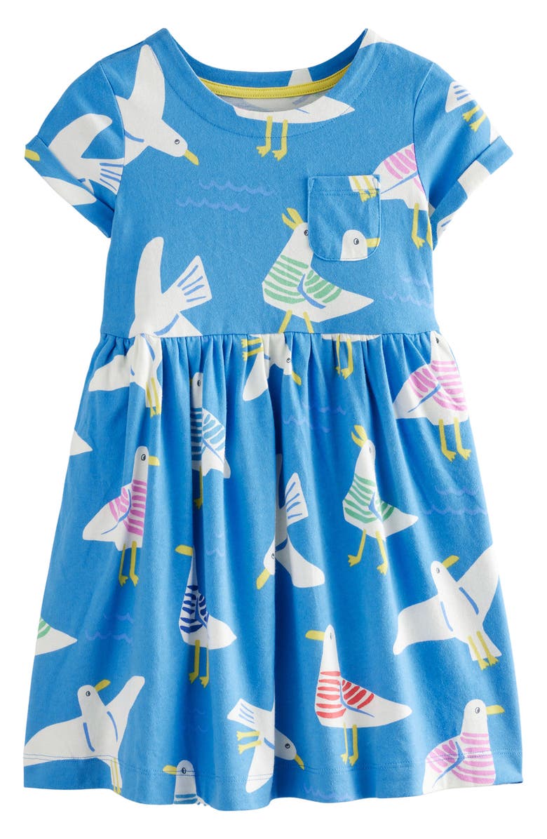 Mini Boden Kids' Fun Seagull Print Cotton Jersey Dress, Main, color, 