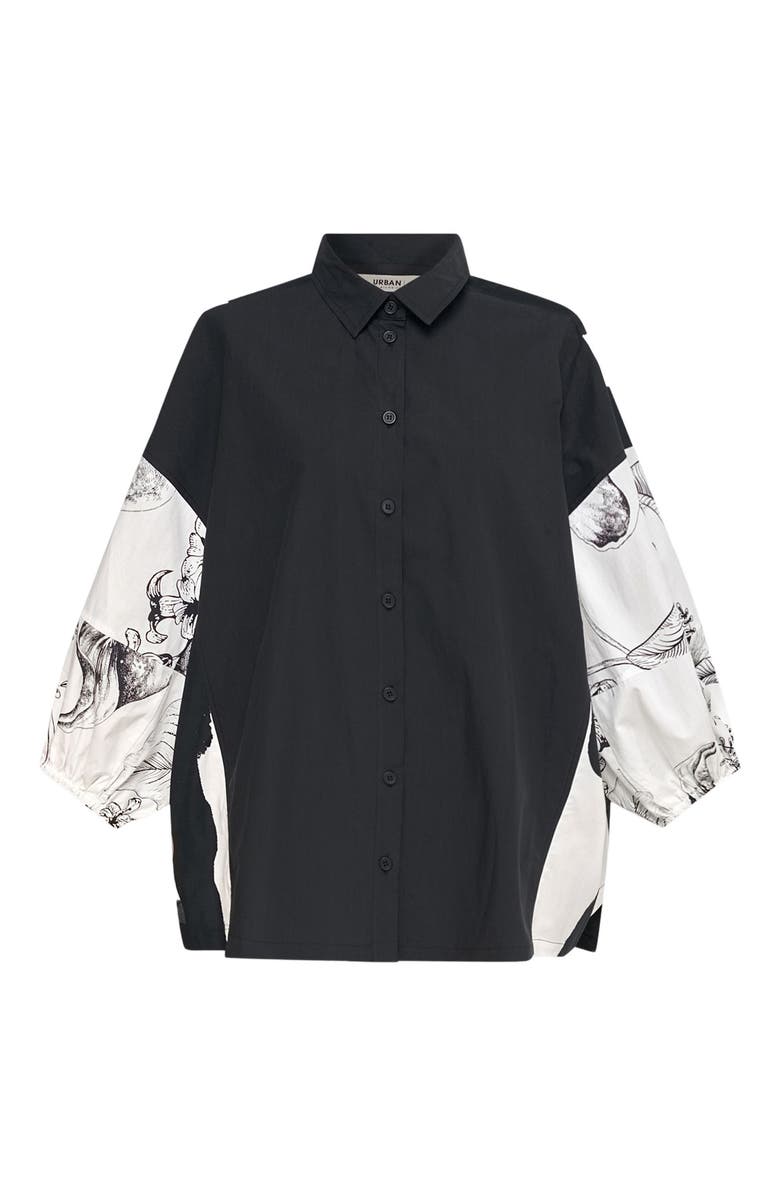 Alembika Mixed print button-up shirt with puff sleeves, Alternate, color, 