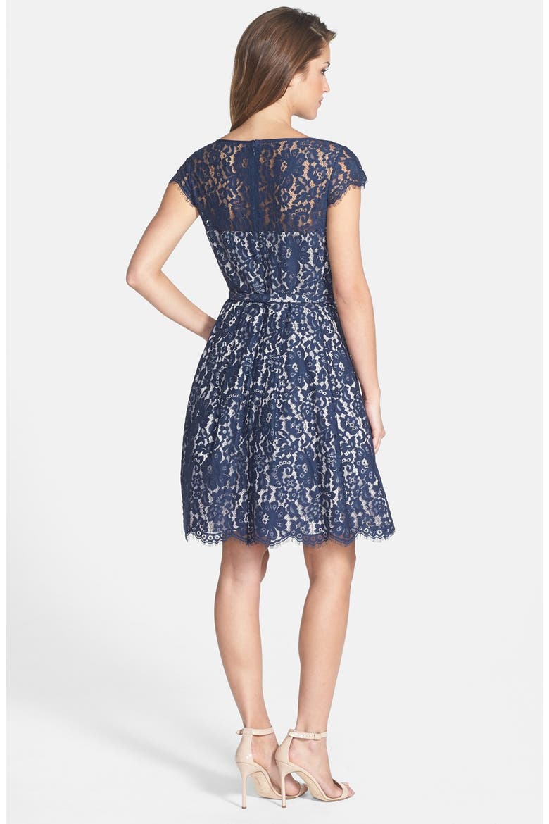 Lace Fit & Flare Dress, Alternate, color, NAVY