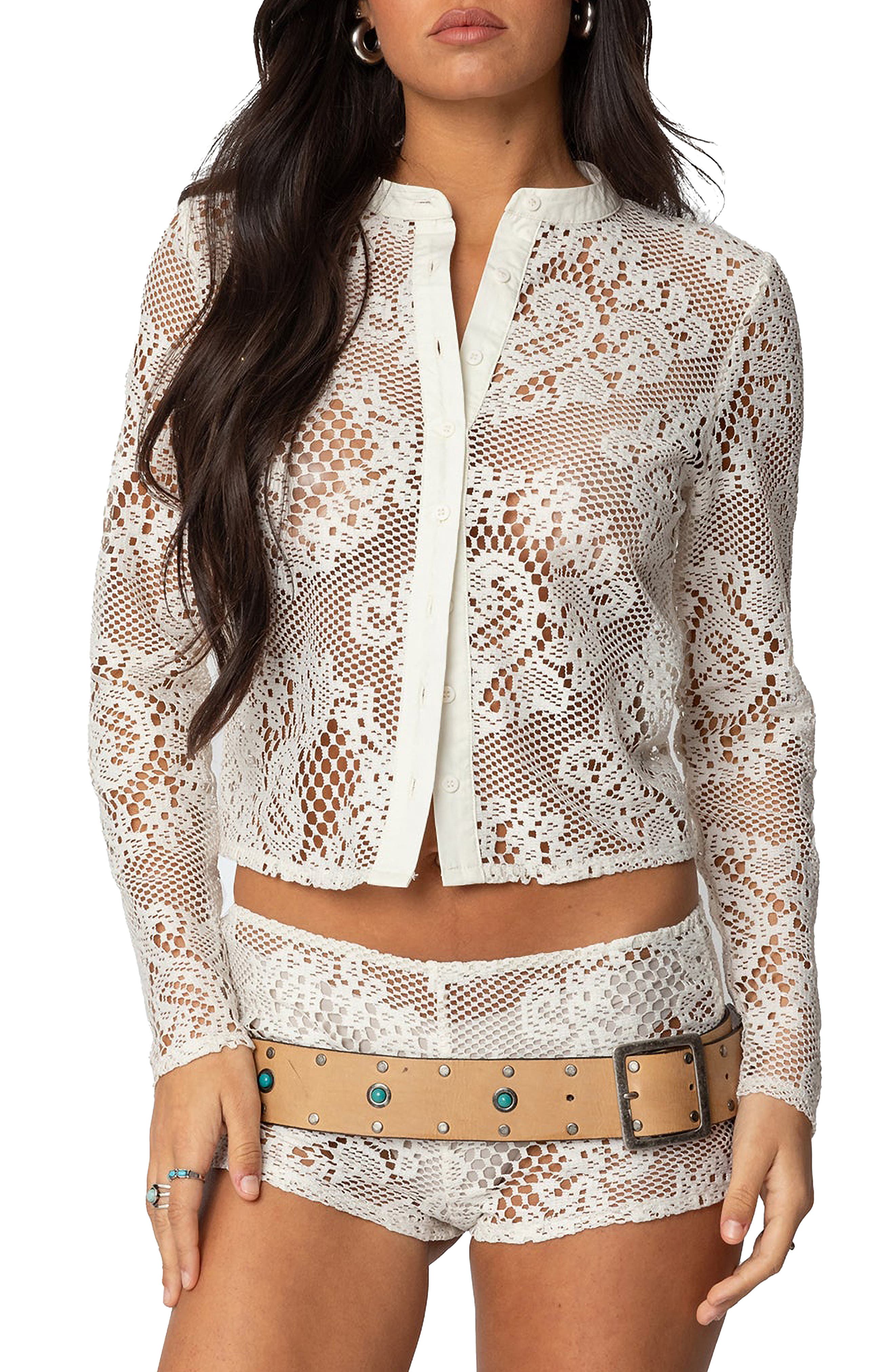 Peyson Sheer Lace Button-Up Shirt